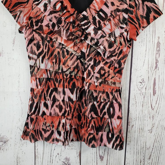 Style & Co. Blouse Womens Size Medium Petite V Neck Layered Animal Print Red - Picture 4 of 6